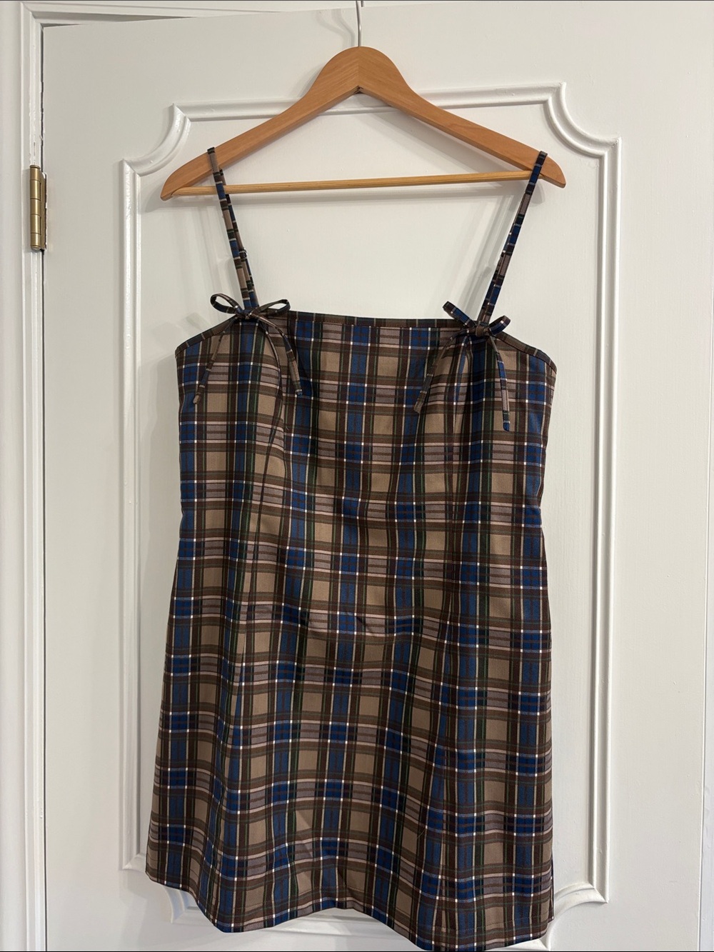 Hill House Plaid Mini Dress in Brown and Blue